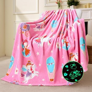 Glow in The Dark Blanket-50"×60"Soft Cozy Flannel Kids Throw Blanket Birthday Bedroom Decor for Girls Boys Age 2 3 4 + - 1 of 4
