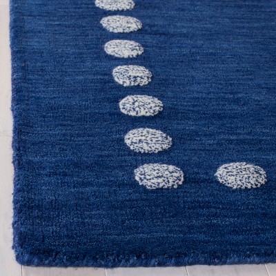 Navy Wool Hand-Tufted Kids Runner Rug with Polka Dot Border