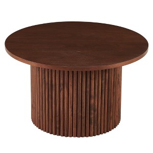 27.56" Round Coffee Table with Wood Veneer Top and Metal Base for Living Room, Reception, and Sofa Side Use - 1 of 4