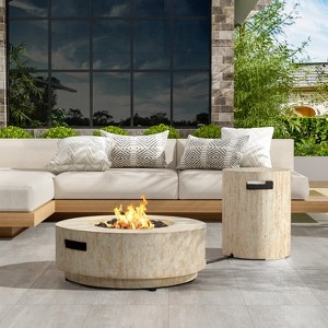 Christopher Knight Home Elisha Outdoor 40,000 BTU Lightweight Concrete Fire Pit Table with Tank Holder and Lid - 1 of 4