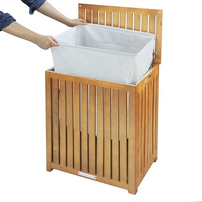 Rectangular Light Wood Bamboo Laundry Hamper with Lid
