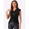 Allegra K Women's Party Club Sequin Sparkle Glitter V Neck Cap Sleeve Blouse - 4 of 4