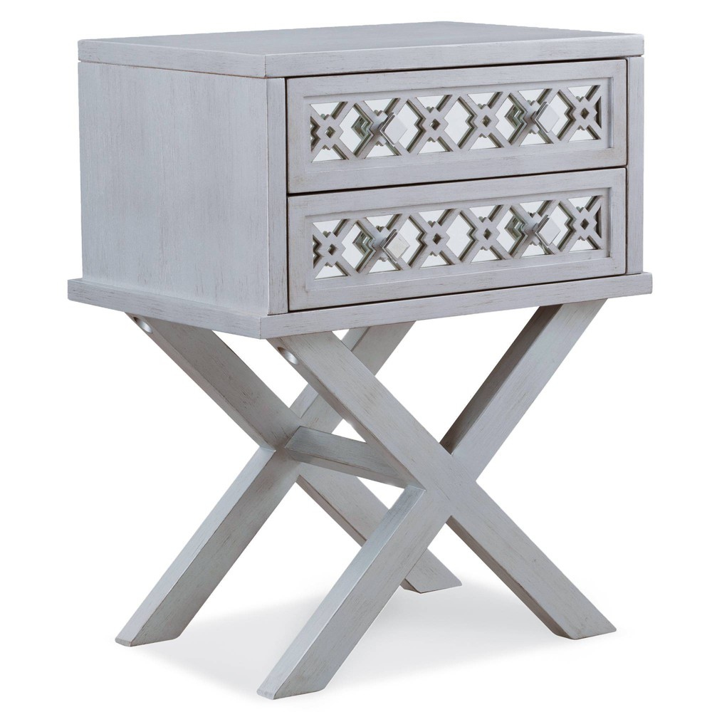 Photos - Storage Сabinet Mirrored Diamond Filigree X Base Nightstand/Table Silver Leaf - Leick Home