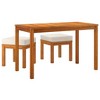 vidaXL 3 Piece Outdoor Patio Dining Set - Solid Acacia Wood with Oil Finish - Includes Table and 2 Stools with Cream Cushions - 3 of 4