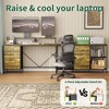 Racxily 114 Inch L-Shaped Desk with Power Outlets & USB-C, Industrial Computer Desk with 6 Fabric Drawers, Large Corner Office Desk, Rustic Brown - 3 of 4