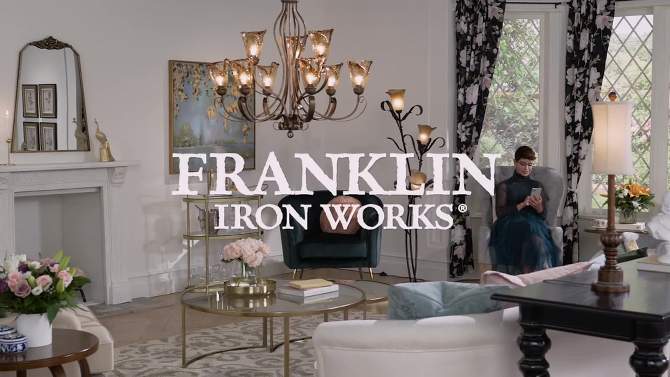 Franklin Iron Works Amber Scroll Golden Bronze Large Chandelier 35 1/2" Wide Rustic Art Glass 9-Light Fixture for Dining Room House Kitchen Island, 2 of 8, play video