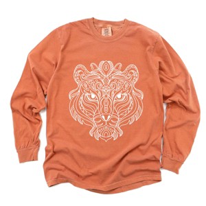 Tiger Face Mandala - Women's Garment Dyed Long Sleeve Graphic T-Shirt - 1 of 4
