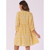 INSPIRE CHIC Women's Floral V Neck 3/4 Sleeve Casual Mini Flare Dress - 4 of 4