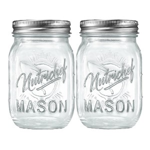 NutriChef 2pc Glass Mason Jars with Airtight Screw Lids - NCMSJ2, 16oz - 1 of 4