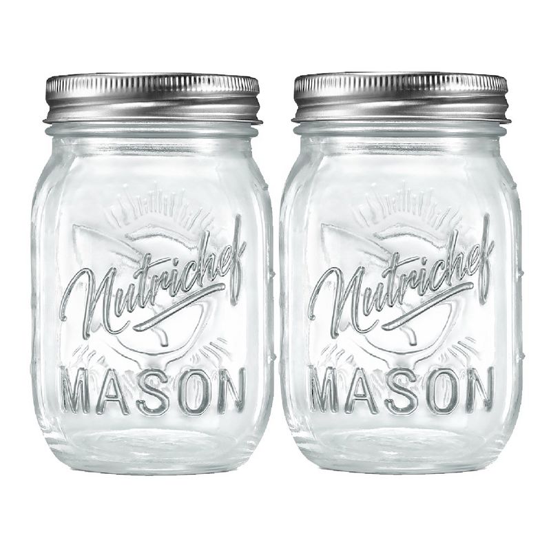 NutriChef 2 Pcs. Glass Mason Jars with Regular Lids and Bands, DIY Magnetic Spice Jars, Ideal for Meal Prep, Jam, Honey, Wedding Favors, and more, 1 of 8