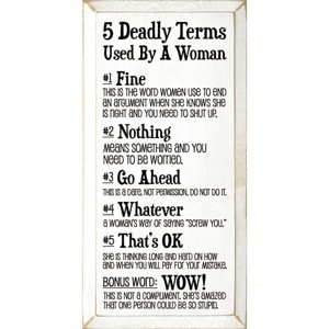 Slickblue Humorous Wood Wall Sign – 5 Deadly Woman Terms Explained – Rustic Home or Office Decor 9x18 - 1 of 3