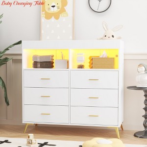 Dresser for Bedroom w/Charging Station, Large Capacity Storage Cabinet Chests w/ 6 Drawer & 2 Open Storage Shelves - 1 of 4