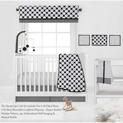 Bacati - Dots Stripes Black/White 10 pc Crib Bedding Set with 2 Crib Fitted Sheets