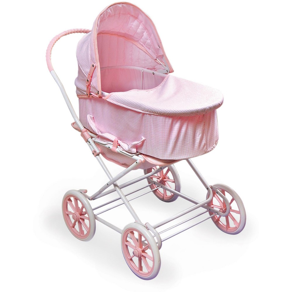 Pink Gingham Doll Toy Pram, Carrier and Stroller