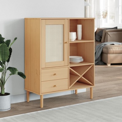 VidaXL Highboard SENJA Rattan Look Brown 35.4 in.x15.7 in.x44.1 in. Solid Wood Pine