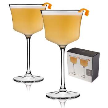 Viski Raye Sour Glasses, Whiskey Sour Glasses, Stemmed Cocktail Glasses, Crystal Cocktail Glassware 7.5oz Set of 2