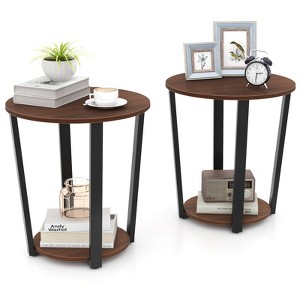 Costway Industrial End Table Sofa Side Table Set ot 2 Nightstand with Storage Shelf - 1 of 4