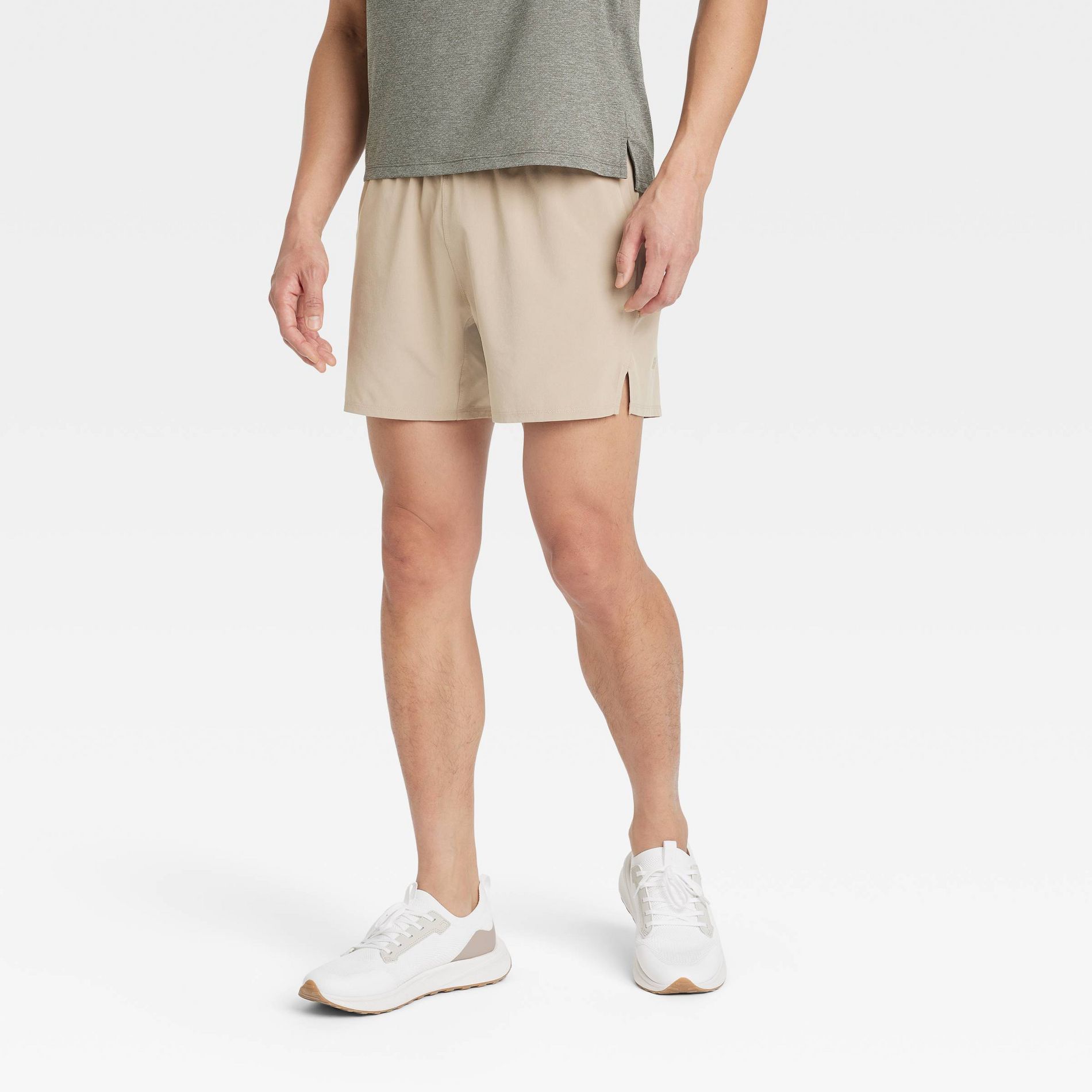 Men's Active Light Unlined Run Shorts 5" - All In Motion™  Tan S: Moisture Wicking, Quick Dry, 4-Way Stretch