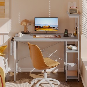 Bestier 44” Gaming Desk with Power Outlets & USB Ports, LED PC Gamer Desk with 4-Tier Storage Shelves, Computer Office Desk for Small Spaces - 1 of 4