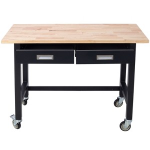 Okak 48/60IN Wide Office Desk with Adjustable Height, Standing Desk with Metal Wheels, Computer Desk for Living Room, Workshop, Office - 1 of 4