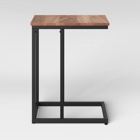 Greenwich Square Wood Top C Table With Black Metal Base Natural