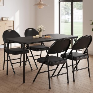 Folding Chair 4 Pack with Thickened Padded PU Cushion, Metal Legs and Non-Slip Feet Pads - 1 of 4