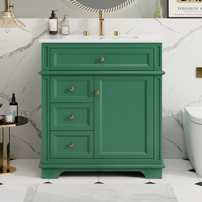 Christopher Knight Home Alonzo Modern 30" Bathroom Vanity with Ceramic Sink, One Shelf and Four Drawers