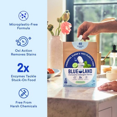 Blueland Cucumber Basil Dishwasher Detergent Tablets - 40ct: Hypoallergenic, Vegan, Resealable Bag