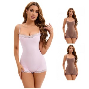 INSPIRE CHIC 3 Pcs Women's Lace Trim Cami Adjustable Straps Tummy Control Butt Lifter Body Shapers - 1 of 4