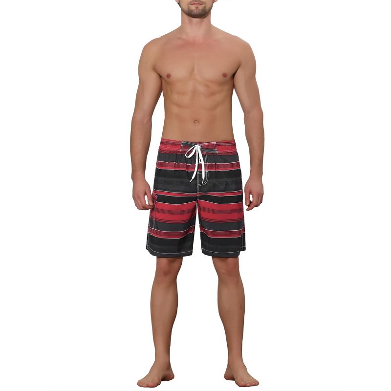 Lars Amadeus Men's Drawstring Stripes Printed Color Block Beach Pool Board Shorts, 2 of 6