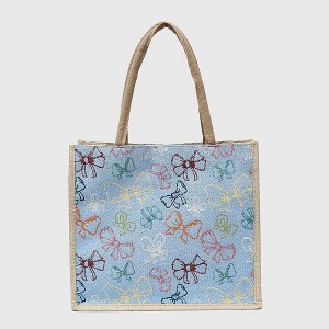 Anna-Kaci Women's Canvas Tote Bag with Colorful Bow Print - Lightweight Shopping Handbag - 1 of 4