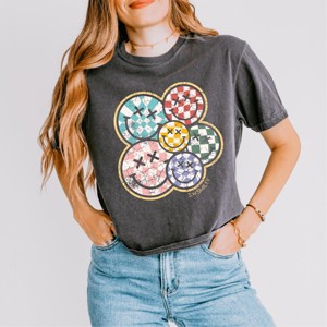Simply Sage Market S.W.Smiley Rainbow Checkered Boxy Crop Top - 1 of 4