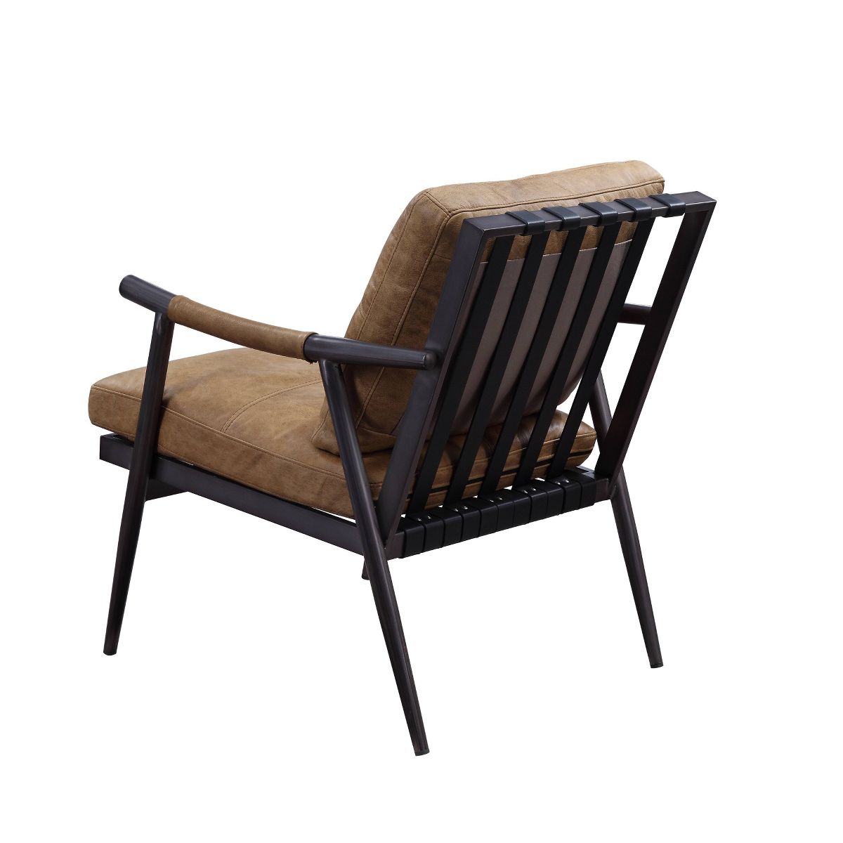 Acme Furniture 26" Anzan Accent Chair Berham Chestnut Top Grain Leather/Matt Iron Finish: No Assembly, Metal Frame, Dry Dust Care - thumbnail 3