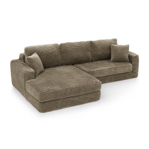 112.6" Corduroy L-Shaped Modular Floor Sectional Sofa Left Chaise - 1 of 4