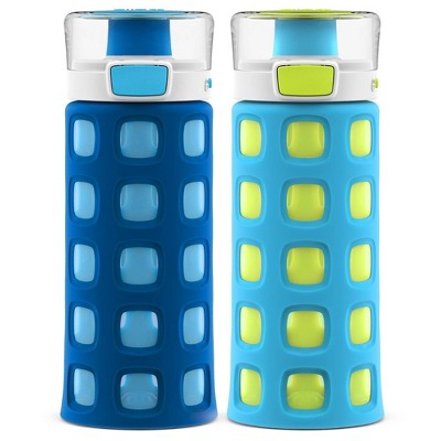 Ello 16oz 2pk Plastic Stratus Kids' Water Bottles Gray/Blue