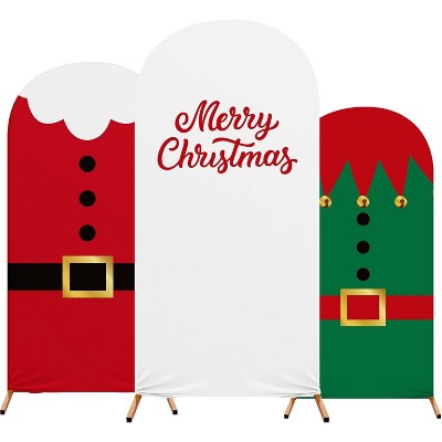 Set of 3 Christmas Arch Backdrop Covers, Santa Suit Belt Gold Buckle, Elf, Merry Christmas, Party Stretch Backgrounds