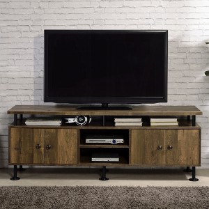 2-Shelf TV Stand with 4 Doors, Industrial Rustic Oak & Black Finish, Water Pipe Design, Cord Management - 1 of 4