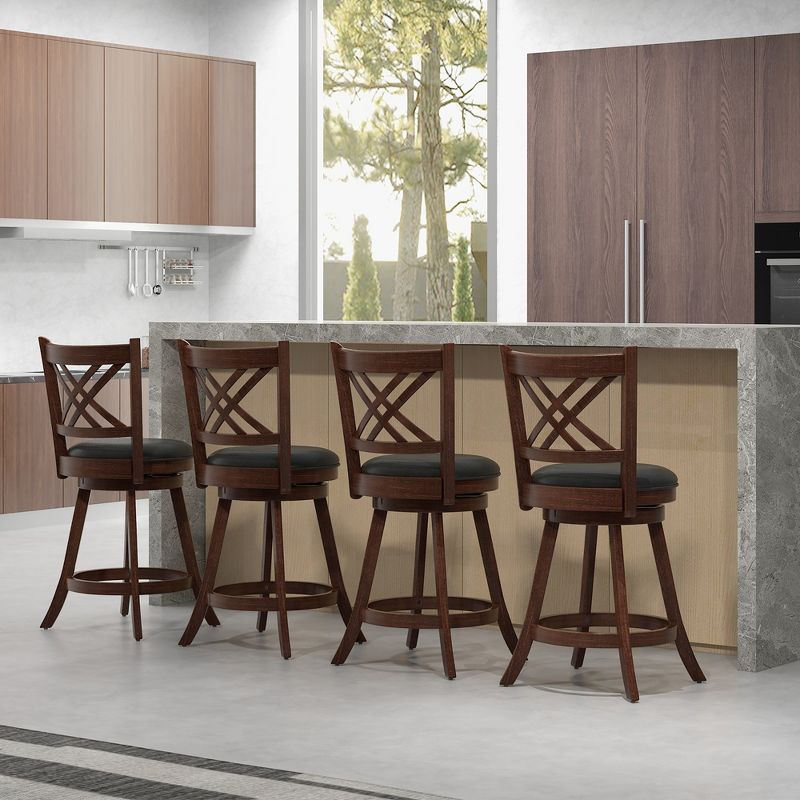 Tangkula 360° Swivel Barstools Set of 4 24" Counter Height Bar Chairs with Back & Footrest, 2 of 11