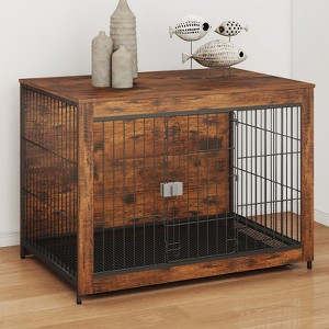 XBRIGH 27/32/38/43in  Dog Crate Furniture with Lock & Tray, Wooden End Table Kennel for Small/Medium Dogs, Indoor Decorative Pet Cage - 1 of 4