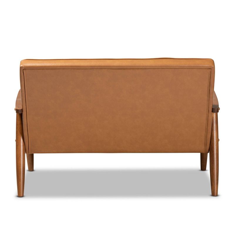 Sorrento Mid-Century Faux Leather Upholstered Wood Loveseat Walnut/Brown - Baxton Studio, 5 of 10