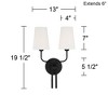 Possini Euro Design Melody Modern Wall Light Sconce Black Hardwire 13" 2-Light Fixture White Linen Shade for Bedroom Reading Living Room Hallway House - 4 of 4