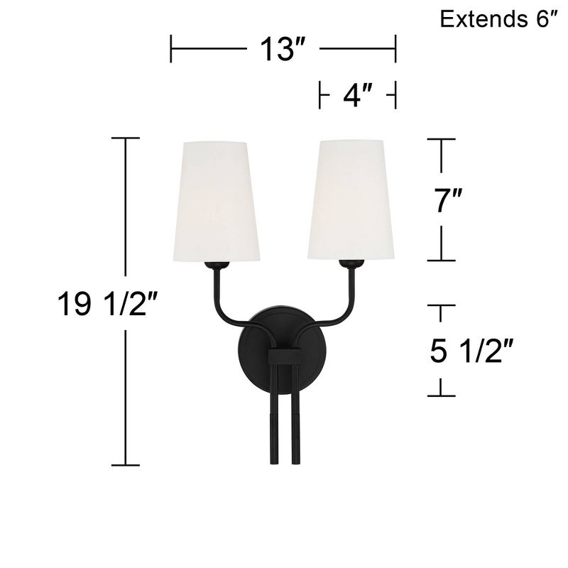Possini Euro Design Melody Modern Wall Light Sconce Black Hardwire 13" 2-Light Fixture White Linen Shade for Bedroom Reading Living Room Hallway House, 4 of 7