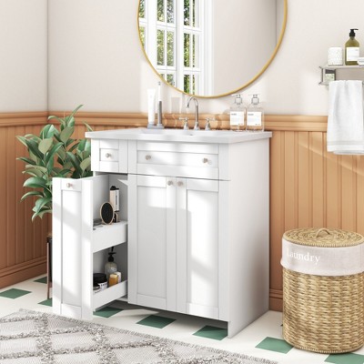 24 Bathroom Vanity With Single Undermount Sink, Combo Storage Cabinet With  Pull-out Footrest White-modernluxe : Target