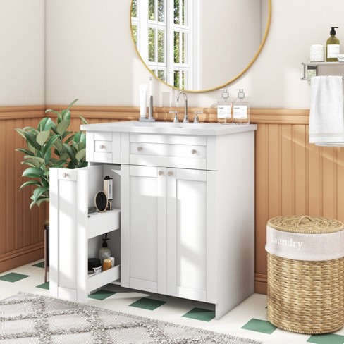 Kleankin Modern Farmhouse Bathroom Sink Cabinet, Pedestal Sink Storage  Cabinet With Double Doors And Storage Shelves, White : Target