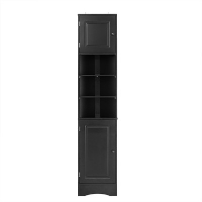 OUTSUPPLY Tall Corner Bathroom Storage Cabinet with Adjustable Shelves, 2 Doors & Open Shelf, Triangle Design