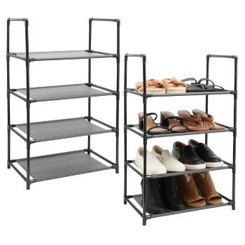 Juvale 2 Pack Black 4-Tier Narrow Shoe Rack for Entryway, Metal Free Standing Shelf Organizer for Closet, 17 x 11 x 30 In