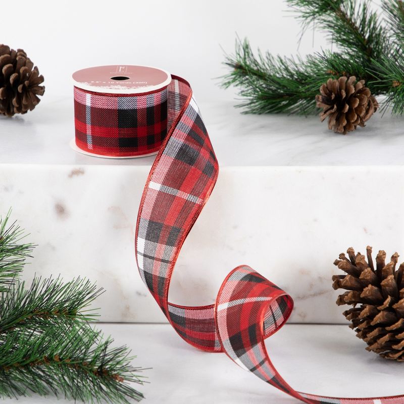 Northlight Red and Black Plaid Wired Craft Christmas Ribbon 2.5" x 10 Yards, 2 of 6