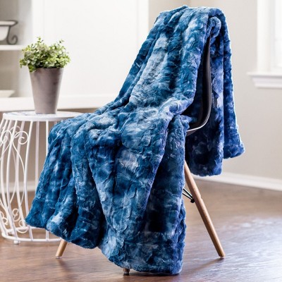 Elegant Minky Blue Faux Fur & Sherpa Reversible Throw Blanket 50" x 65"