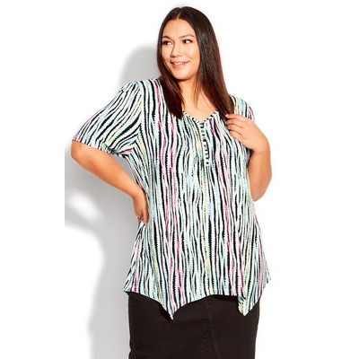 Avenue Women's Plus Size Sharkbite Print Top