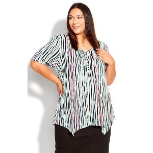 Avenue Women's Plus Size Sharkbite Print Top - 1 of 4